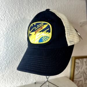 Red Jacket Rocket Trucker Hat Retro One Size Navy Yellow NWT Adjustable
